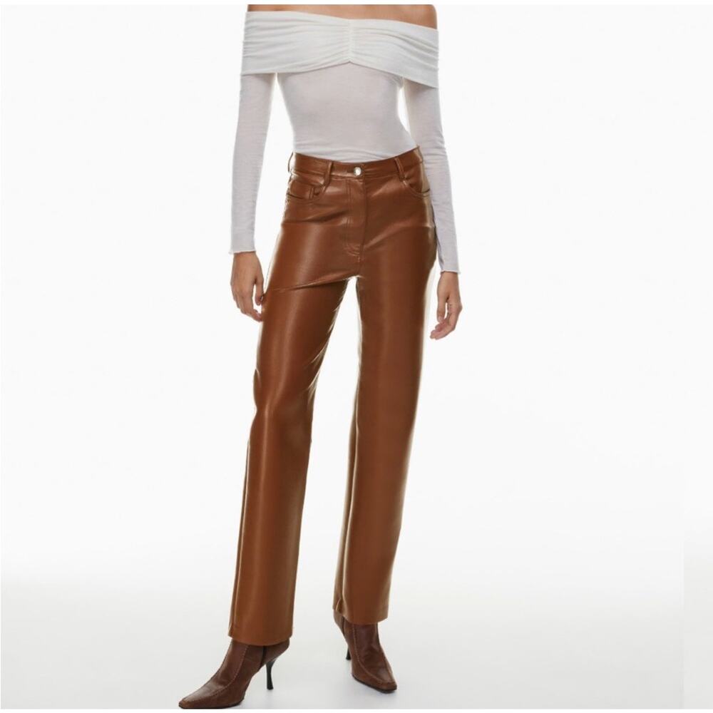 Aritzia Wilfred Melina Straight Leg Leather Pants Brown Size 4